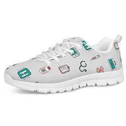 POLERO Damen Herren Sneaker lustige Schuhe mit Krankenschwester Doktor Print leichte Sportschuhe Schnürer Freizeitschuhe 36-45 EU von POLERO