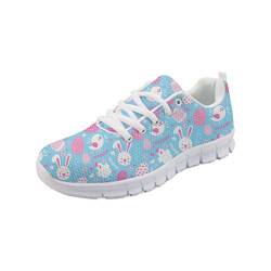 POLERO Damen Sneaker leichte Sportschuhe Mesh Flach Alltag Walking Schuhe mit Cartoon Kaninchen Muster für Frühling und Sommer Hellblau 39 EU von POLERO