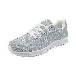 POLERO Damen Sneaker leichte Walking Schnürer Schuhe atmungsaktive Mesh Schuhe mit kleine Blumen Muster für Frühling und Sommer 38 EU von POLERO