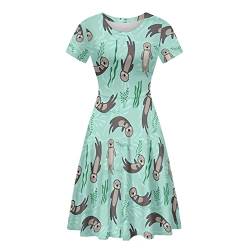 POLERO Floral Mushroom Kleid für Frauen Plus Size Midi Kleid Kurzarm Sommer Sommerkleid Rundhals A-Linie Kleider, Otter, X-Large von POLERO