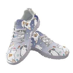 POLERO Frauen Krankenschwester Schuhe Cartoon Katze Krankenschwester Trainer Wohnungen Trainer Schuhe Lässige Wanderschuhe, EU39 von POLERO