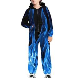 POLERO Galaxy Hoodies Jumpsuit für Jungen Mädchen Langarm Kinder Einteiler mit Tasche Reißverschluss Sportbekleidung, Blaue Flamme, XL von POLERO