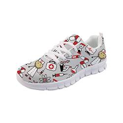 POLERO Hellgrau Schuhe Damen Nurse Shoes Pflegeschuhe Sneakers Schuhe Krankenschwester leichte Laufen Walking Mesh Flats Tennis Schuhe Laufschuhe für Frauen Sport Wohnungen Größe 36 von POLERO