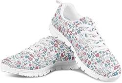 POLERO Herren Damen Laufschuhe Atmungsaktiv Turnschuhe Schnürer Sportschuhe Sneaker mit Cartoon Nurse Print Weiß 38 EU von POLERO