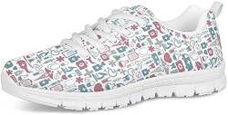 POLERO Herren Damen Laufschuhe Atmungsaktiv Turnschuhe Schnürer Sportschuhe Sneaker mit Cartoon Nurse Print Weiß 39 EU von POLERO