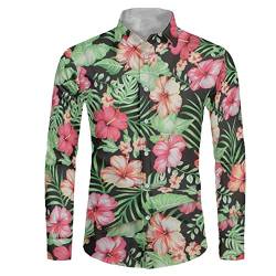 POLERO Herren Hemd Langarm Button Down Shirts Weltraum Galaxy Shirt für Casual, Tropische Blumen und Blätter, XL von POLERO