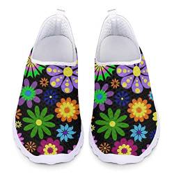 POLERO Hippie-Blumen-Schuhe für Frauen, Bunte, niedliche Blumen-Schlupfschuhe, Flache Freizeit-Laufschuhe, EU40 von POLERO