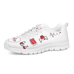 POLERO Krankenschwester Nurse Bear Sneaker Schuhe Fashion Damen Laufen Walking Schnürschuhe Cartoon Sportschuhe 36 EU von POLERO