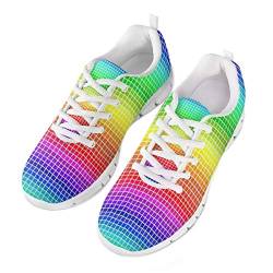 POLERO Kreative Irised Rainbow Squares Schuhe Atmungsaktive Schuhe Damen Herren Slip on Sneaker Bequeme Sneaker Sportschuhe Leichte Laufschuhe Laufgymnastikschuhe Schnürschuhe Freizeitschuhe 40 EU von POLERO