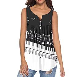 POLERO Music Note Tank Tops für Frauen Übergröße Ärmellos Sommer Tops für Casual Plissee Bluse Shirt, Musiknoten Klavier, XXL von POLERO