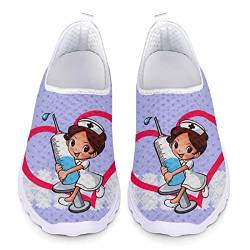POLERO Niedliche Cartoon-Krankenschwester-Schuhe für Damen, Mode-Sneaker, leichte, atmungsaktive Slip-On-Schuhe zum Gehen und Laufen, EU39 von POLERO