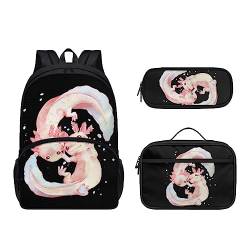 POLERO Niedlicher Rucksack für Kinder, Schultaschen, lässiger Tagesrucksack, Büchertasche, Lunchbox, Federmäppchen, Axolotls, Einheitsgröße, Kinderrucksack von POLERO