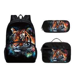 POLERO Niedlicher Rucksack für Kinder, Schultaschen, lässiger Tagesrucksack, Büchertasche, Lunchbox, Federmäppchen, Galaxy Tiger, Einheitsgröße, Kinderrucksack von POLERO