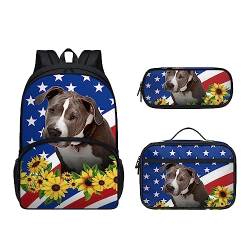 POLERO Niedlicher Rucksack für Kinder, Schultaschen, lässiger Tagesrucksack, Büchertasche, Lunchbox, Federmäppchen, USA-Flagge Hund Sonnenblume, Einheitsgröße, Kinderrucksack von POLERO