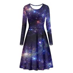 POLERO Pilzkleider für Damen, langärmelig, Midi-Kleider, Pullon, Sonnenkleider, Pilze, Galaxy, Medium von POLERO