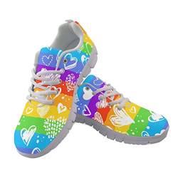 POLERO Rainbow Heart Sneaker für Frauen, Casual Running Schuhe, Lace-Up Fashion Trainer, Mesh Walking Schuhe, EU38 von POLERO