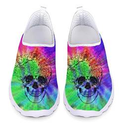 POLERO Rainbow Skull Schuhe für Damen Herren Unisex Tie Dye Skeleton Sneaker Leichte lässige Wanderschuhe, EU45 von POLERO