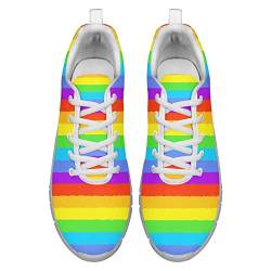 POLERO Rainbow Stripes Sneaker für Damen Bunte Laufschuhe für Sport Lässige leichte Schnürschuhe, EU41 von POLERO