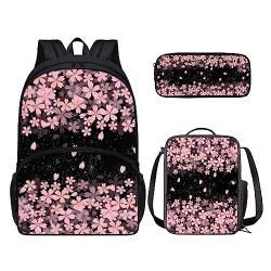 POLERO Rucksack für Kinder, niedliche Schultasche, Büchertasche, Tagesrucksack mit Lunchbox und Federmäppchen, Cherry Blossom, Einheitsgröße, Kinderrucksack von POLERO