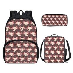 POLERO Rucksack für Mädchen und Jungen, niedliches Federmäppchen, Lunchbox, Schulbüchertaschen-Set, Axolotls, Einheitsgröße, Kinderrucksack von POLERO