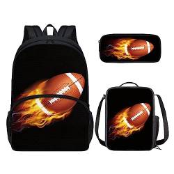 POLERO Rucksack für Mädchen und Jungen, niedliches Federmäppchen, Lunchbox, Schulbüchertaschen-Set, Fire Rugby, Einheitsgröße, Kinderrucksack von POLERO