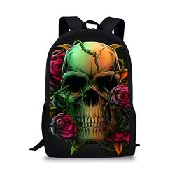 POLERO Schulranzen Schulrucksack Kinder Rucksack Schule Jugendliche Schulranzen Grundschule Rucksack Mädchen Totenkopf Print Design von POLERO