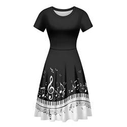 POLERO Sonnenblumen-Kleid für Frauen Blumen-Sommerkleider Kurzarm Freizeit-Sommerkleider Midikleider, Musiknoten Klavier, X-Large von POLERO