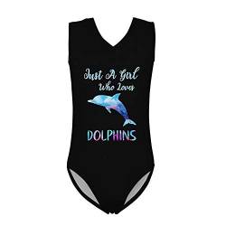 POLERO Süßer Faultier-Badeanzug für Mädchen, Faultier, einteiliger Badeanzug, ärmelloser Body, Just a Girl Who Loves Delphins, 13-14 Jahre von POLERO