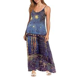 POLERO Van Gogh Maxikleid für Damen, ärmellos, lässig, langes Kleid, Ölgemälde, Kunst, Strandkleid für Lehrer, XL von POLERO