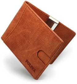 Premium Leder-Kreditkartenetui für Herren - POLIVA Mini Geldbörse mit Kartenhalter & Slim Clip - Wallet mit RFID Schutz - braun & schwarz - 6 Fächer von POLIVA