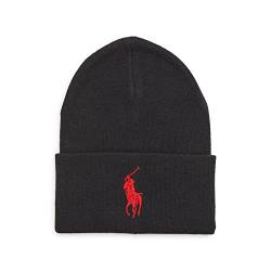 POLO RALPH LAUREN Herren Big Pony Beanie Mütze 100% Baumwolle, Schwarz/Rot, Einheitsgröße von POLO RALPH LAUREN