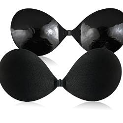 POMAMZ Klebe BH RüCkenfrei Selbstklebender BH RüCkenfreies Push Up Silikon Kleid BH Klebepads Unsichtbarer BH Nippelpads Sticky Backless Bra,Schwarz,E von POMAMZ