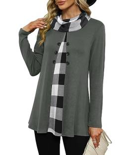 POMTIMCO Pullover für Damen Patchwork-Farben Tunika Oberteil Basic Lang Langarmshirt Herbst (S,Schwarz Weiß Kariert) von POMTIMCO