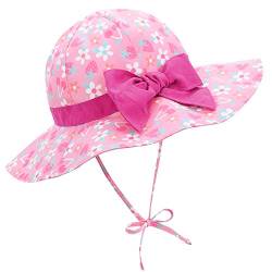Baby Sonnenhut Mädchen Verstellbarer Hut mit breiter Krempe Kinder Sonnenschutz UPF 50 Fischerhut für Mädchen Jungen Rosa Blumen 2-4 Jahre von PONCEAU