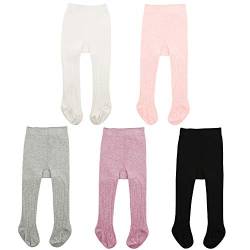 PONCEAU Baby Strumpfhosen für Mädchen Weiche Baumwolle Leggings Kleinkind Solide Strick Socken Warme Strümpfe Neugeborenen Hosen 3 Paar-Weiß Schwarz Hellpink 2-4 Jahre von PONCEAU