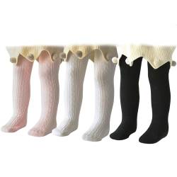 PONCEAU Baby Strumpfhosen für Mädchen Weiche Baumwolle Leggings Kleinkind Solide Strick Socken Warme Strümpfe Neugeborenen Hosen 3 Paar-Weiß Schwarz Hellpink 6-12 Monate von PONCEAU