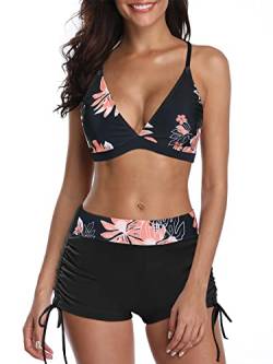 PONCEAU Bikini Damen Set Push Up Verstellbar Bikinioberteil Zweiteiliger Wickel Bikinihose Tiefer V Ausschnitt Oberteil Bikinihose Hotpants Strandkleidung von PONCEAU