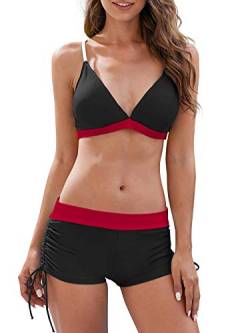 PONCEAU Bikini Damen Set Push Up Verstellbar Bikinioberteil Zweiteiliger Wickel Bikinihose Tiefer V Ausschnitt Oberteil Bikinihose Hotpants Strandkleidung von PONCEAU