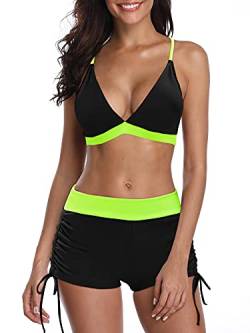 PONCEAU Bikini Damen Set Push Up Verstellbar Bikinioberteil Zweiteiliger Wickel Bikinihose Tiefer V Ausschnitt Oberteil Bikinihose Hotpants Strandkleidung von PONCEAU