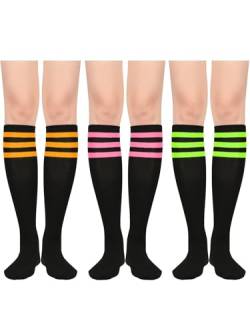 PONCEAU Damen Kniestrümpfe College Socken Strümpfe Klassische Lange Socken mit Streifen Sportsocken Knee High Socks für Mädchen Drei Farben von PONCEAU