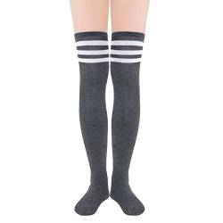 PONCEAU Damen Overknees Strümpfe Überknie Kniestrümpfe Lange Gestreifte Socken Lange Socken Beinwärmer Hoch Booten Strümpfe Stripes Grey von PONCEAU