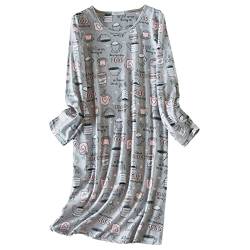 PONCEAU Damen Sleepshirt Nachtwäsche Nachtkleid Weiche Schlafhemd Baumwolle Schlafshirt Loungewear Nachtkleid Pyjama im Langen Stil Bequeme Freizeitkleid von PONCEAU