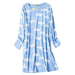 PONCEAU Damen Sleepshirt Nachtwäsche Nachtkleid Weiche Schlafhemd Baumwolle Schlafshirt Loungewear Nachtkleid Pyjama im Langen Stil Bequeme Freizeitkleid von PONCEAU