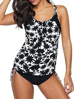 PONCEAU Damen Tankini Bauchweg Zweiteilig Badeanzug Zweiteiliger Tankini Set mit Slip Push Up Bademode Badeanzug 38-46 von PONCEAU