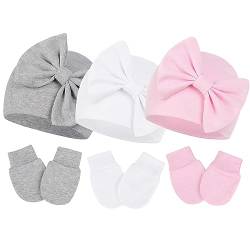 PONCEAU Neugeborenes Baby Mütze und Handschuhe Set Baumwolle Beanie Hut Unisex Mütze und Kratzfäustlinge für Kindergarten 0-6 Monate Baby Jungen Mädchen von PONCEAU