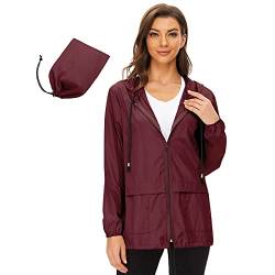 PONCEAU Regenjacke Damen Wasserdicht Windbreaker Atmungsaktiv bergangsjacke Regencape Leichte Jacke Übergangsjacke mit Kapuze Windbreaker Packbar Treking Fahrrad Reisen Wandern von PONCEAU