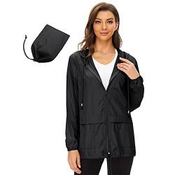 PONCEAU Regenjacke Damen Wasserdicht Windbreaker Atmungsaktiv bergangsjacke Regencape Leichte Jacke Übergangsjacke mit Kapuze Windbreaker Packbar Treking Fahrrad Reisen Wandern von PONCEAU