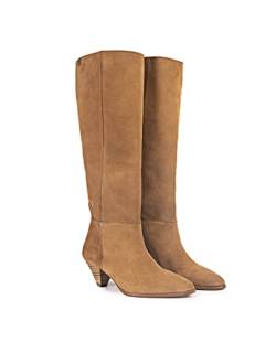 POPA - Stiefel mit Absatz für Damen - Marisol - Größe 36 - Made In Spain - Lederfarben - Aus Wildleder - Schaftlänge 46 cm mit Raffung - Absatzhöhe 5,5 cm von POPA
