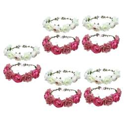 POPETPOP 10 Stk Rosa Stirnband Girlande Kopfbedeckung Rosafarbene Haarspange Florales Stirnband Hochzeit Blumenkrone Florale Krone Blumenkranz Krone Haar Blumen Stoff Frau Haarnadel Mädchen von POPETPOP