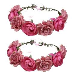 POPETPOP 2st Rosa Stirnband Blumenkrone Haarschmuck Für Die Braut Girlande Kopfbedeckung Floraler Kopfschmuck Stirnband Mit Rosenblüten Frauen Stirnband Fee Künstlich Fräulein Stoff Kranz von POPETPOP